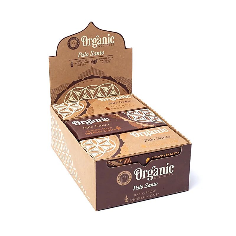 Rückfluss Räucherkegel - Organic Goodness - Palo Santo - Display - 6 x 12 Stück