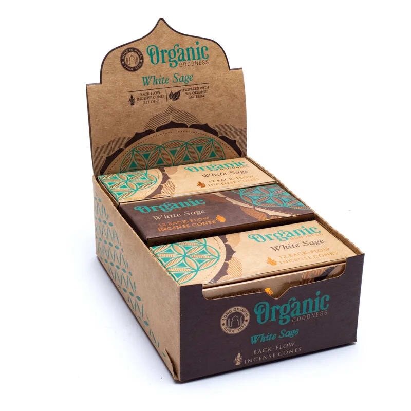 Rückfluss Räucherkegel - Organic Goodness - Weisser Salbei - Display - 6 x 12 Stück