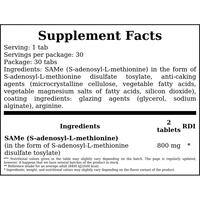 SAMe S-adenozylo L-metionina - 400mg - 30tabs x12