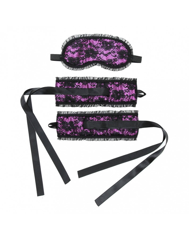 Satin Look Handschellen mit Maske