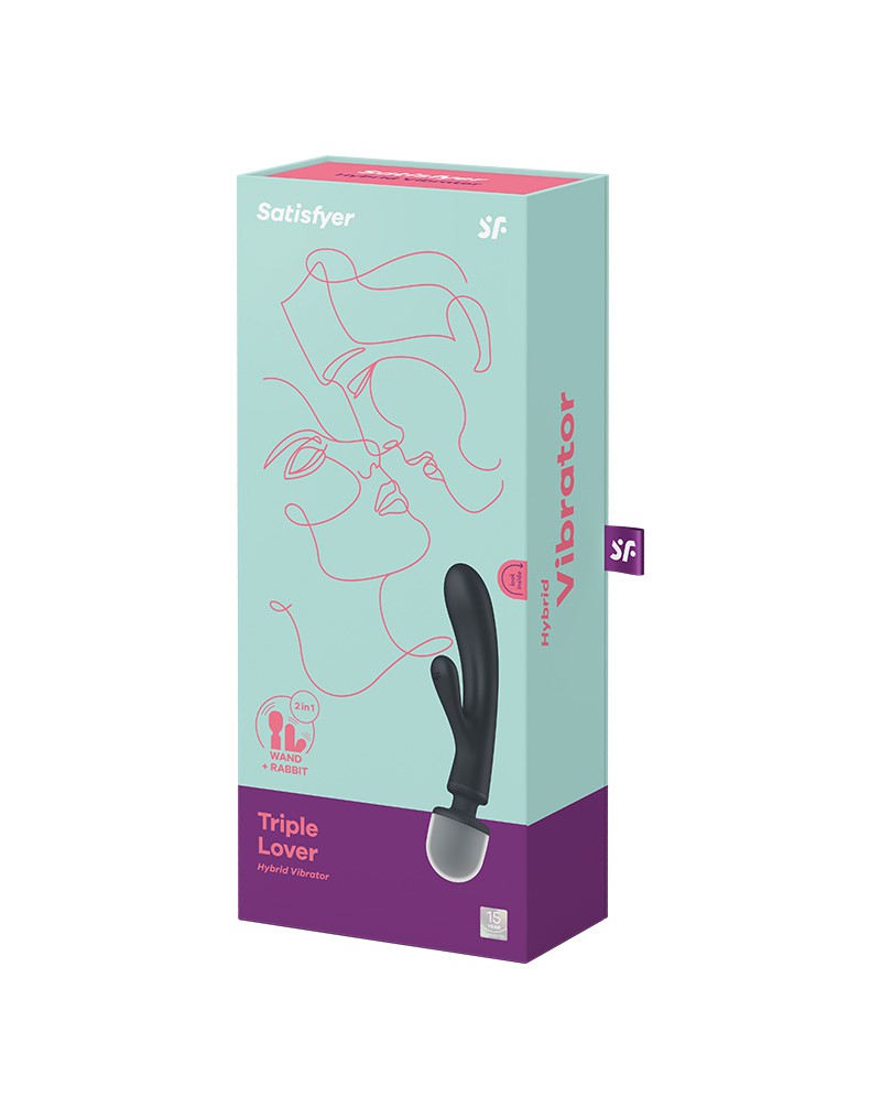2: Satisfyer - Triple Lover - 2-in-1 Wand and Rabbit Vibrator - Grey