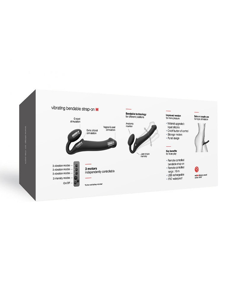 Strap-On-Me – Biegsamer Strap-On-Vibrator mit Fernbedienung, Größe M – Schwarz