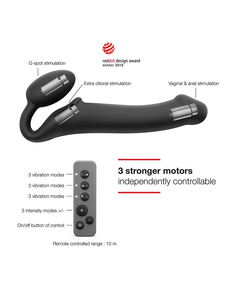 Strap-On-Me – Biegsamer Strap-On-Vibrator mit Fernbedienung, Größe L – Schwarz