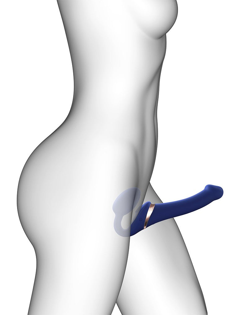 Strap-On-Me - Multi Orgasm - Strap-On Vibrator mit Leckstimulator Größe M - Blau