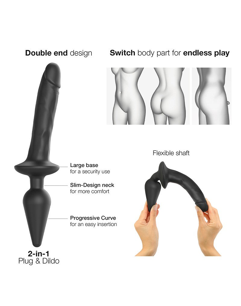 Strap-On-Me - Realistic Switch Plug-In - 2-in-1 Dildo & Buttplug Größe L - Schwarz