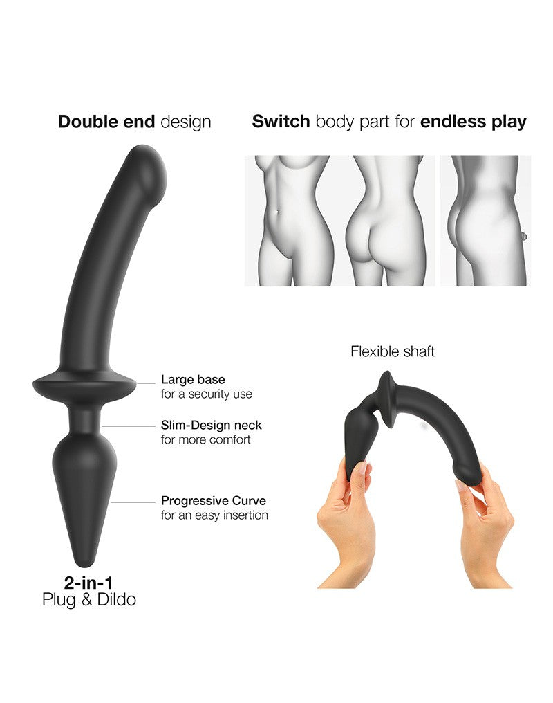 Strap-On-Me - Semirealistischer Switch Plug-In - 2-in-1 Dildo & Butt Plug Größe S - Schwarz
