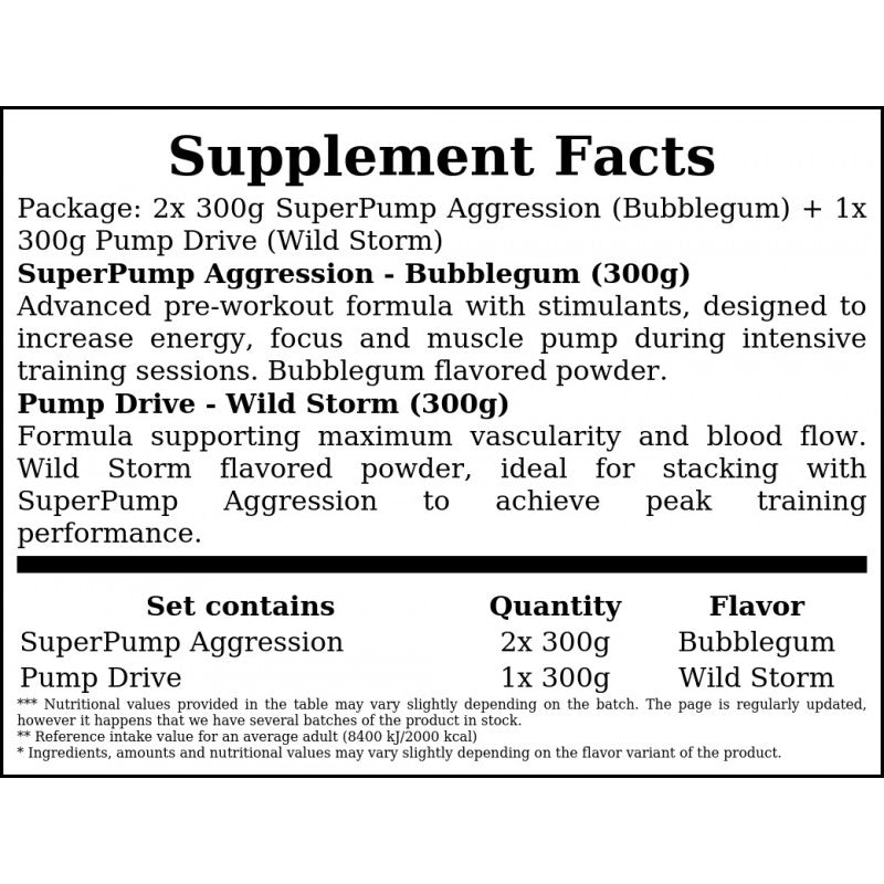 Super Pump Aggression - 420g - Gangsta Grape x2 + Pump Drive - 300g - Wild Strawberry FREE
