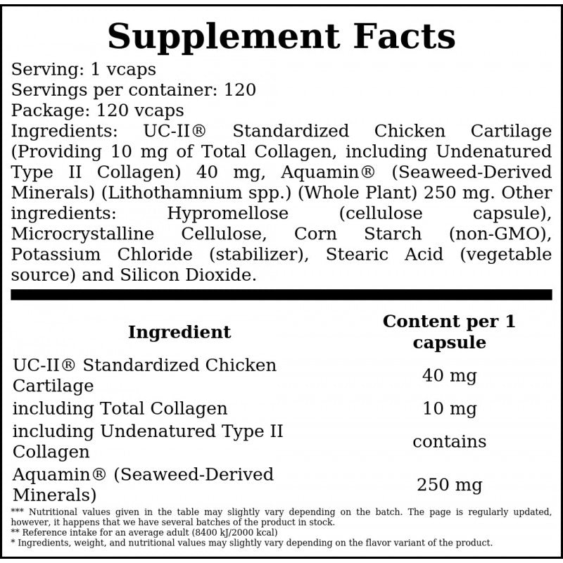 UC-II Collagen Typu II 40mg - 120vcaps.