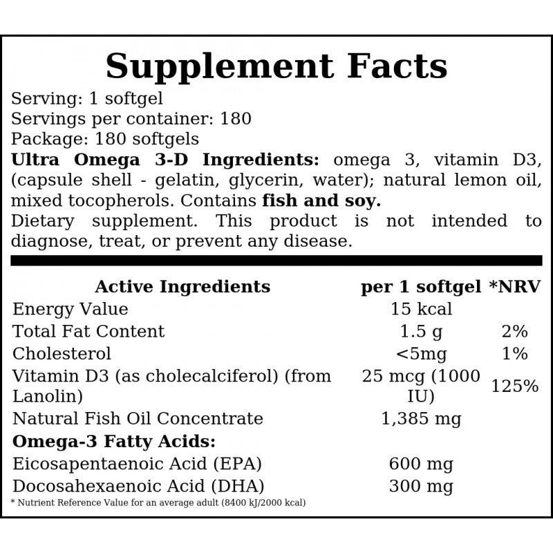 Ultra Omega 3-D Fish Oil - 180softgels