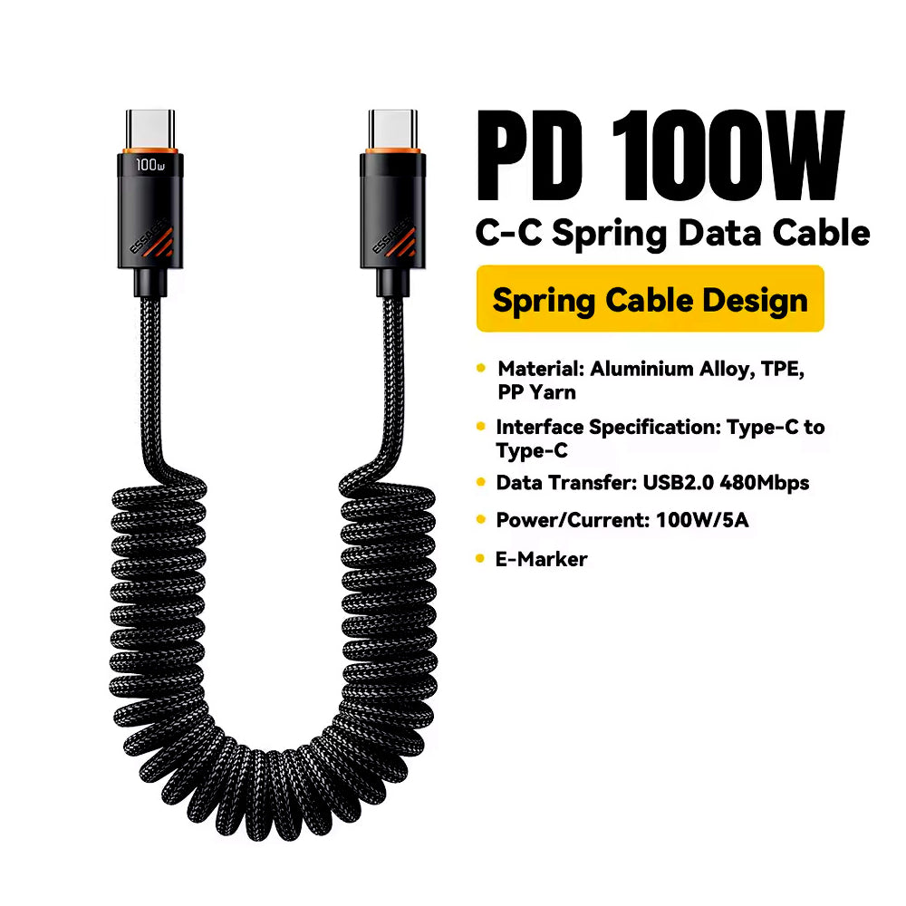 USB-C - USB-C, 100W, Spiralkabel