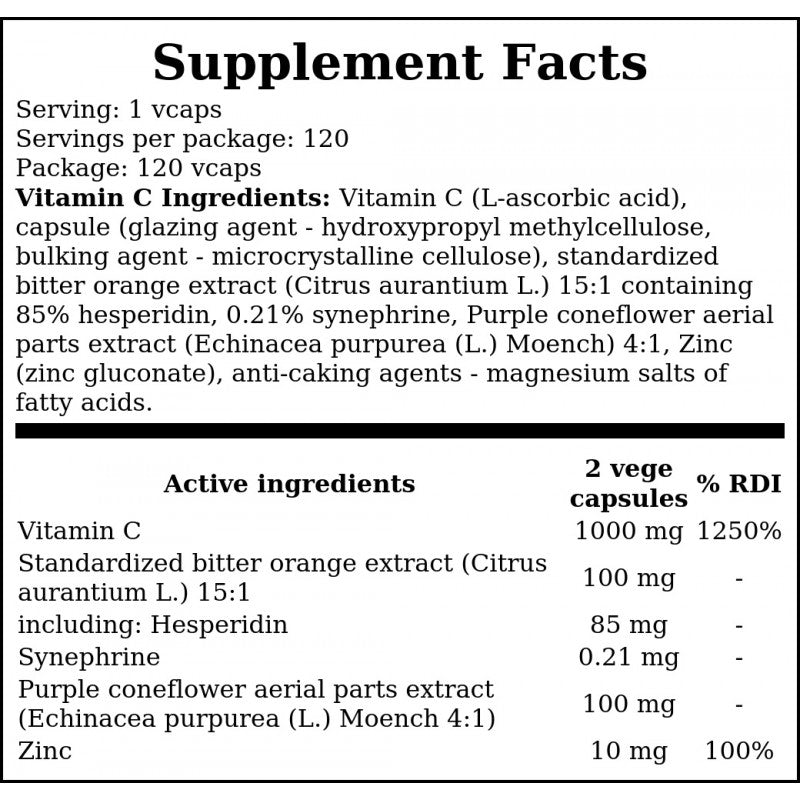 Vitamin C 1000mg + Bioflavonoids - 120vcaps.