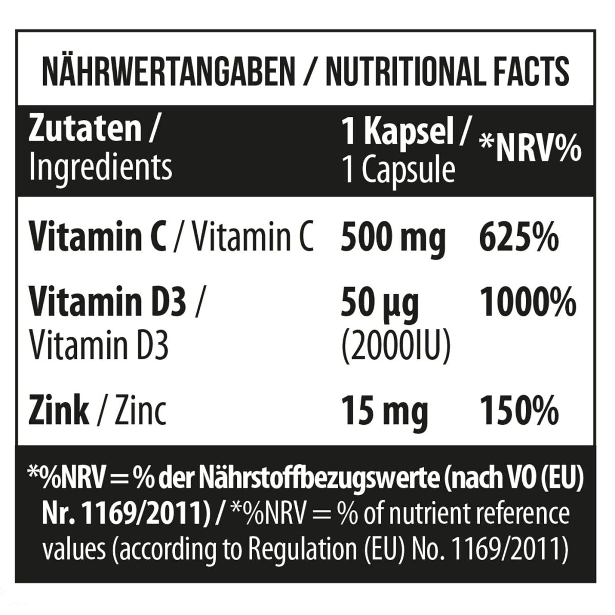 Vitamin C 500 + D3 + Zink 100 Vcaps