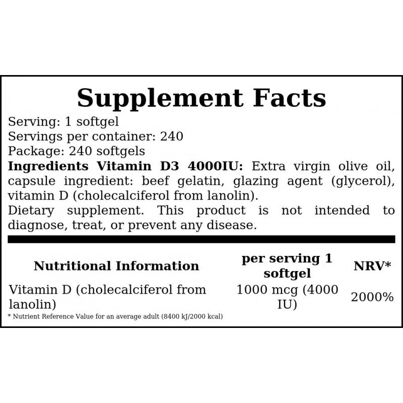 Vitamin D3 4000IU - 240softegels x12