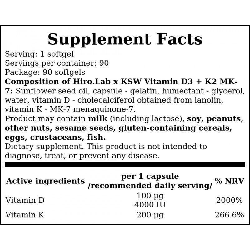 Vitamin D3 4000IU + K2 MK-7 KSW - 90softgel
