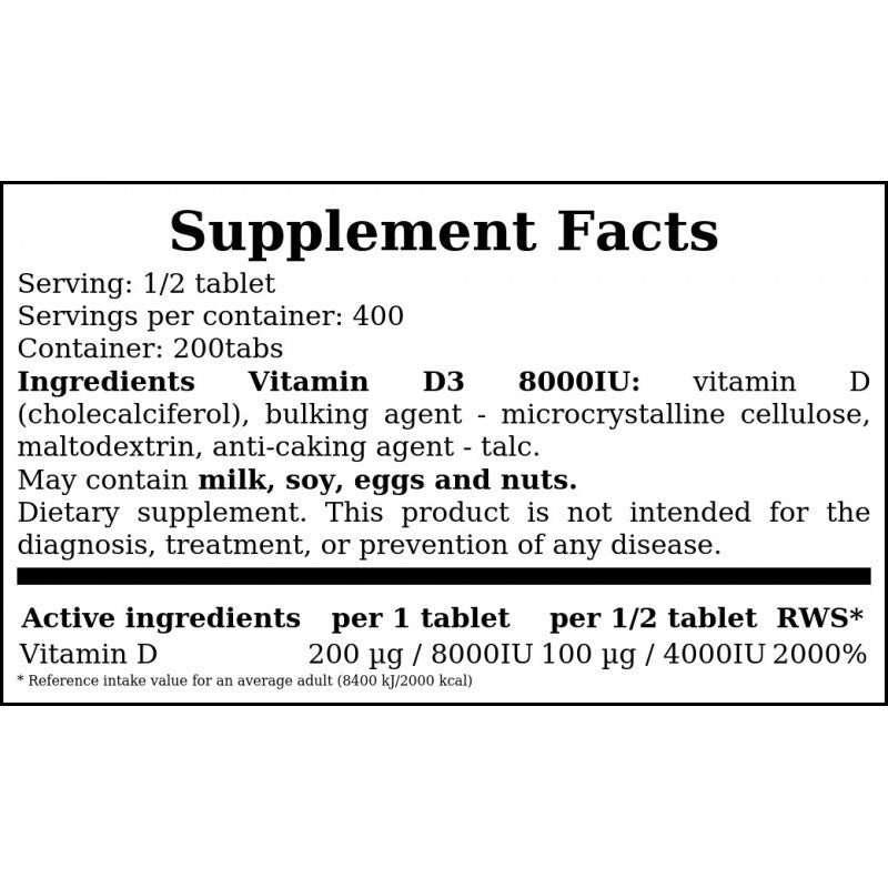 Vitamin D3 8000IU - 200tabs.
