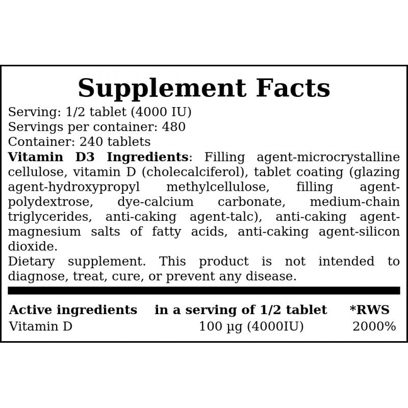 Vitamin D3 8000IU - 240tabs.