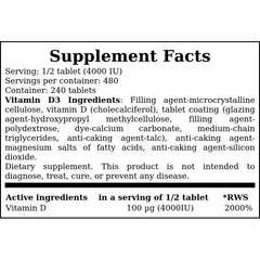 Vitamin D3 8000IU - 240tabs.