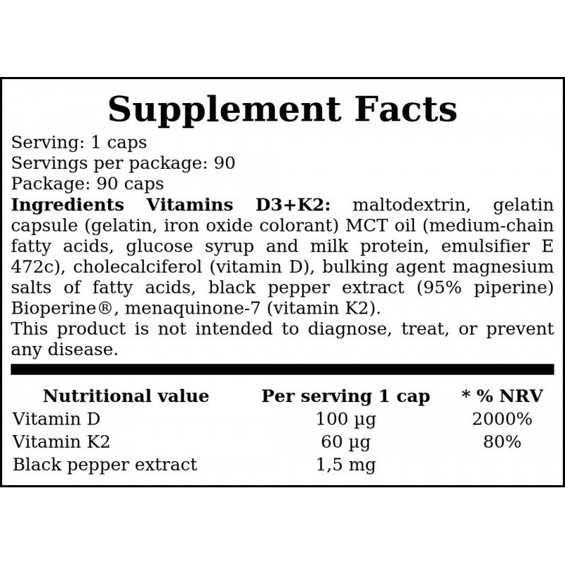 Vitamin D3 + K2 4000IU - 90caps.