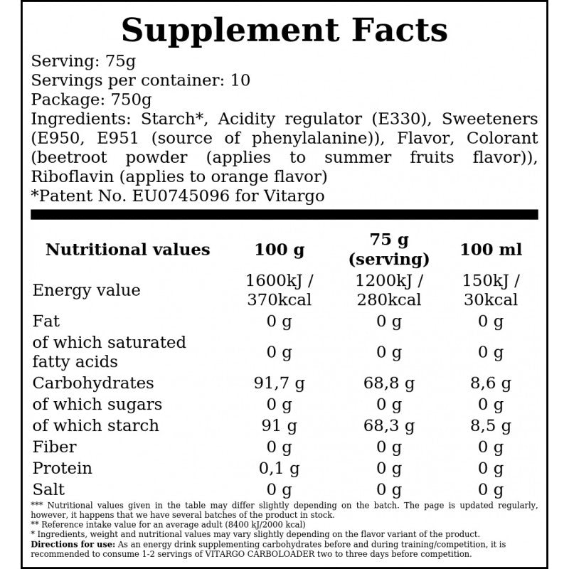 Vitargo Carboloader - 750g - Orange