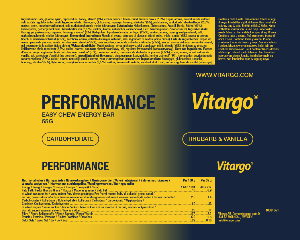 Vitargo Performance Bar - 12 x 55 g - Rhubarb Vanilla