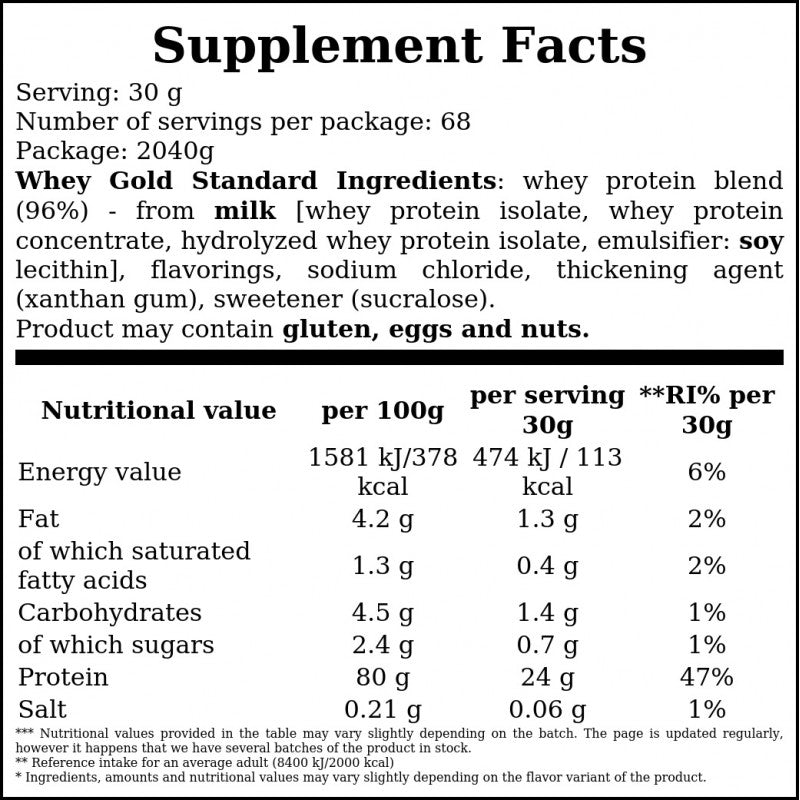 Whey Gold Standard - 2040g - Delicious Strawberry x4