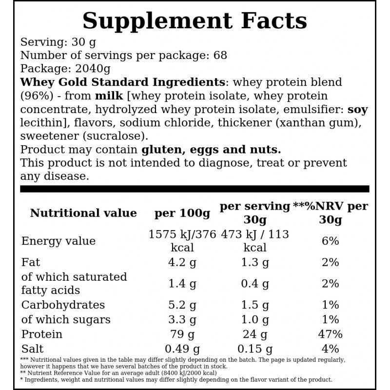 Whey Gold Standard - 2040g - French Vanilla