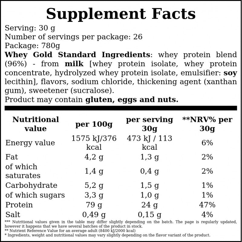 Whey Gold Standard - 780g - French Vanilla