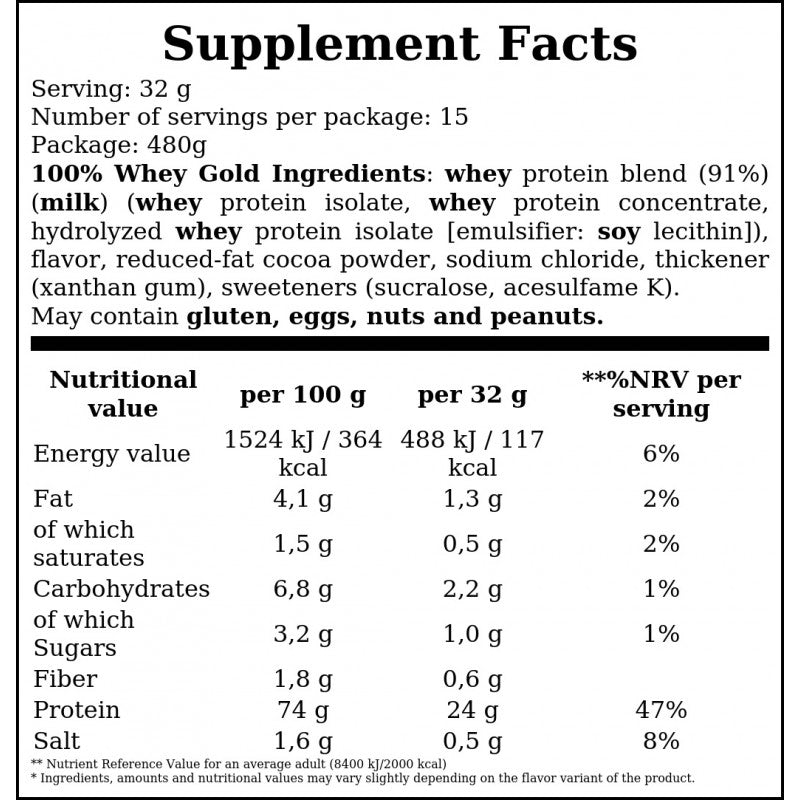Whey Gold Standard Bag - 480g - Chocolate Peanut Butter