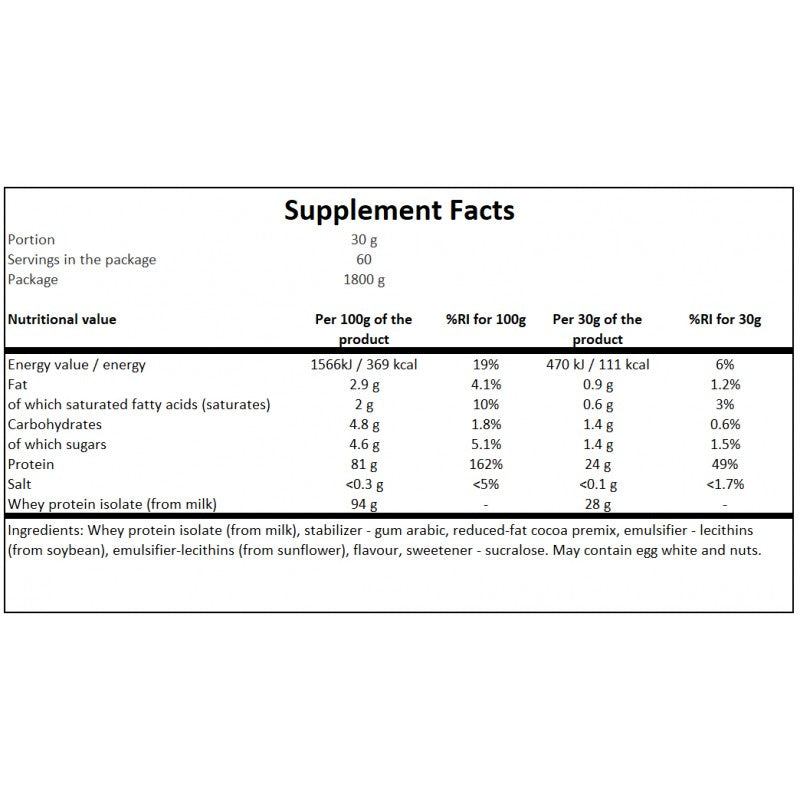 Whey Protein Isolate - 1800g - Chocolate x4