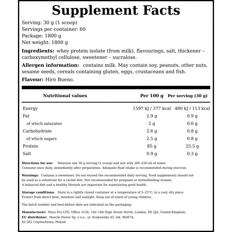 Whey Protein Isolate - 1800g - Hiro Buono