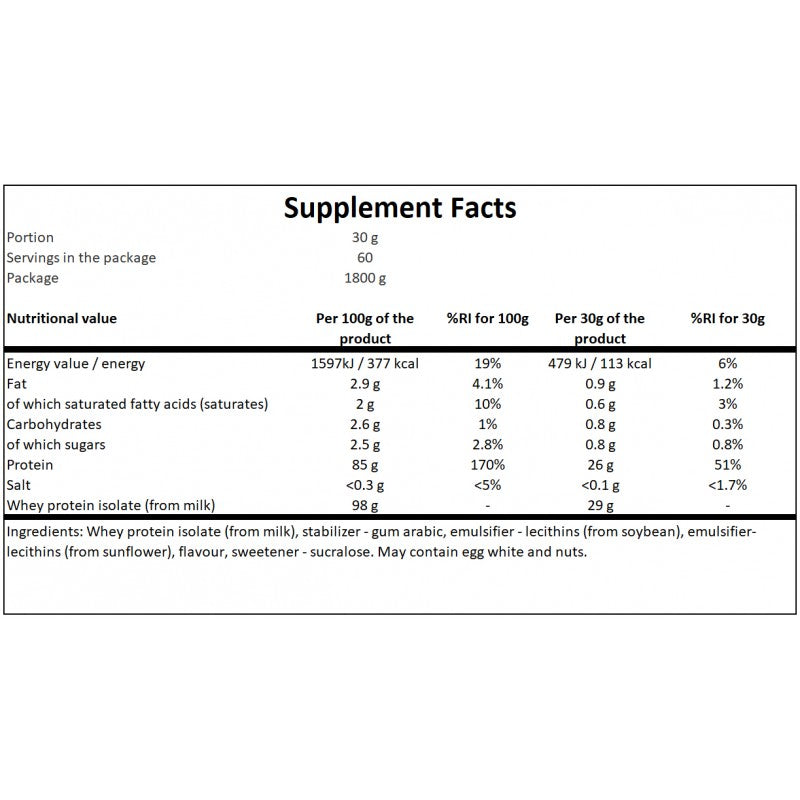 Whey Protein Isolate - 1800g - Vanilla x4