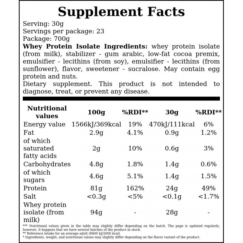 Whey Protein Isolate - 700g - Chocolate