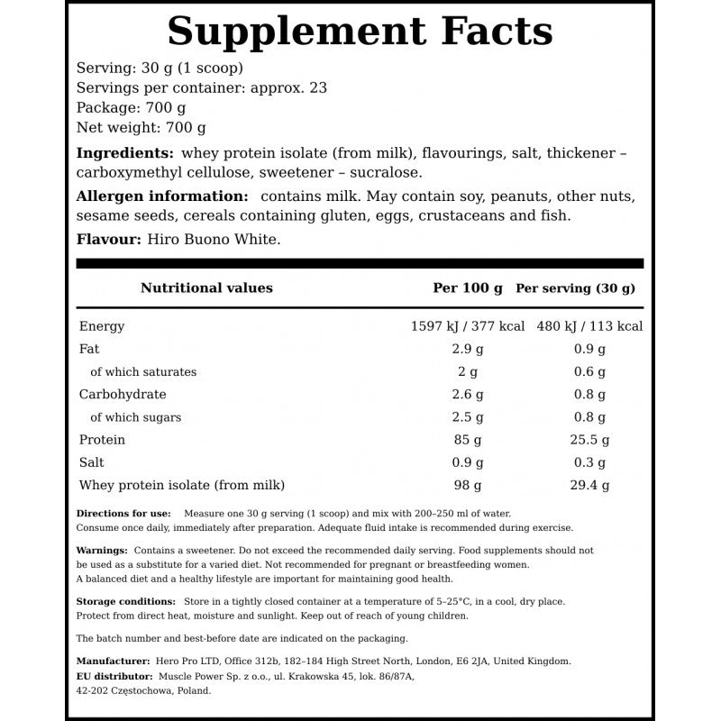 Whey Protein Isolate - 700g - Hiro Buono White x16