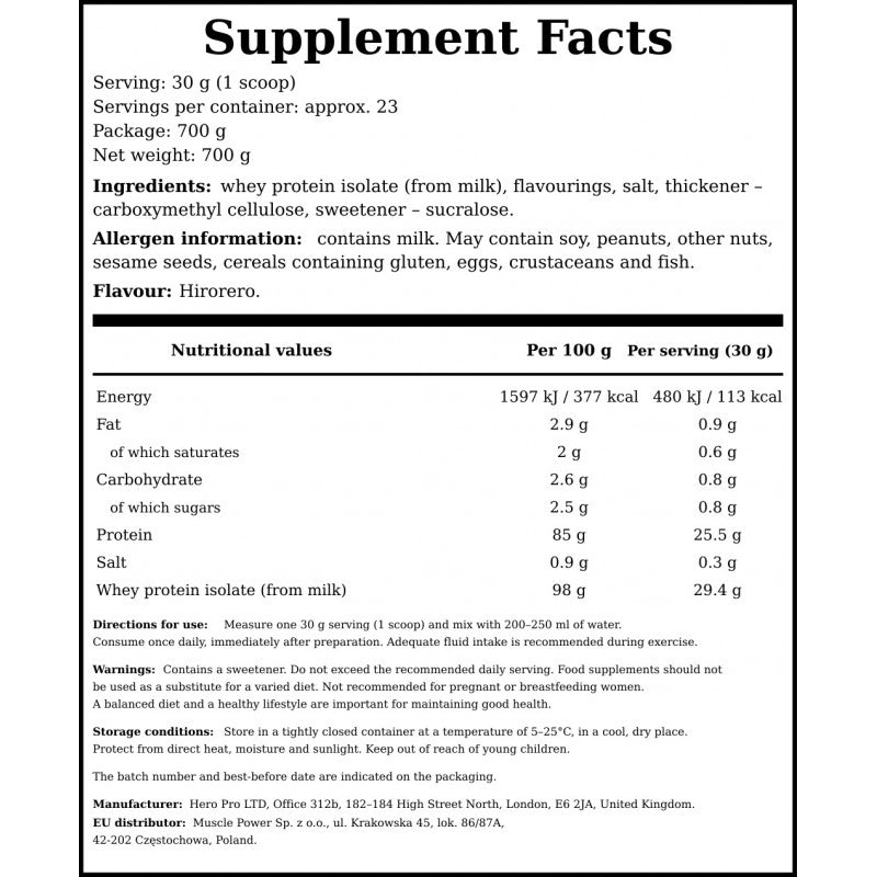 Whey Protein Isolate - 700g - Hirorero