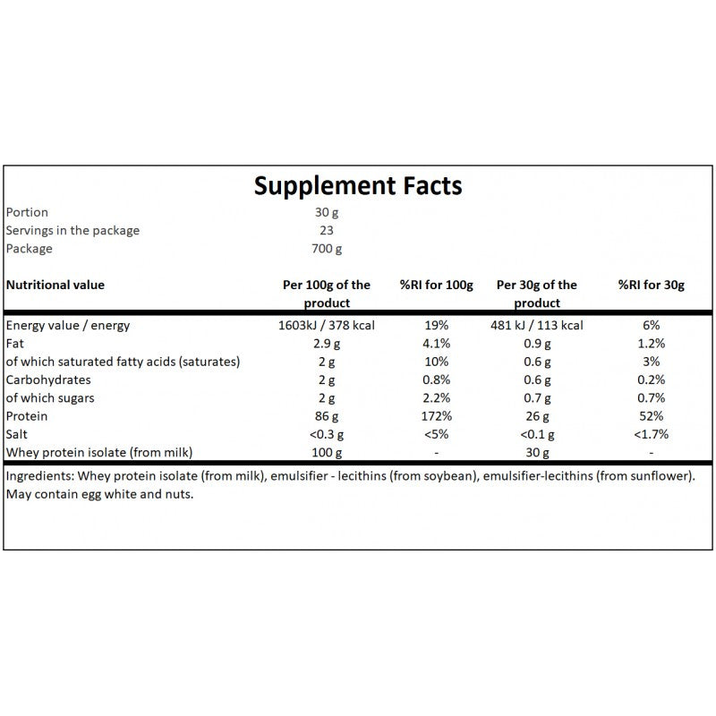 Whey Protein Isolate - 700g - Natural x16
