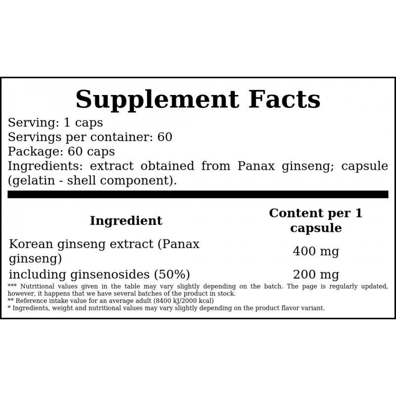 Korean Ginseng Forte 400mg (Żeń-Szeń Właściwy Koreański Forte) - 60caps
