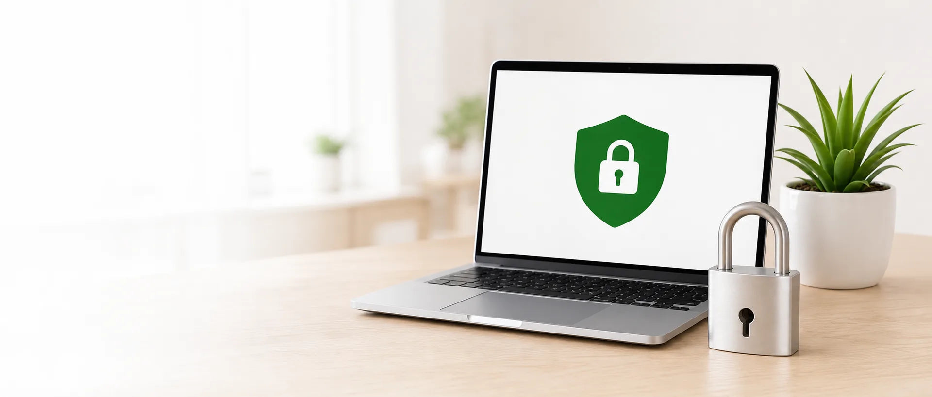 Laptop und Vorhängeschloss als Symbol für sicheren Datenschutz